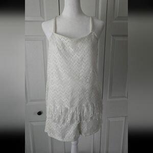 Y2K VTG Lemon kiss white romper with Fringe size medium